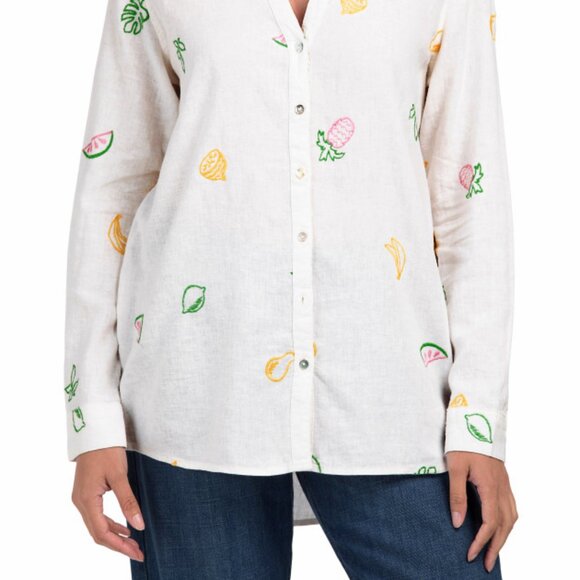 C&C California | Tutti Frutti Embroidered Linen Blend Button Front Shirt | NWT - Picture 3 of 5